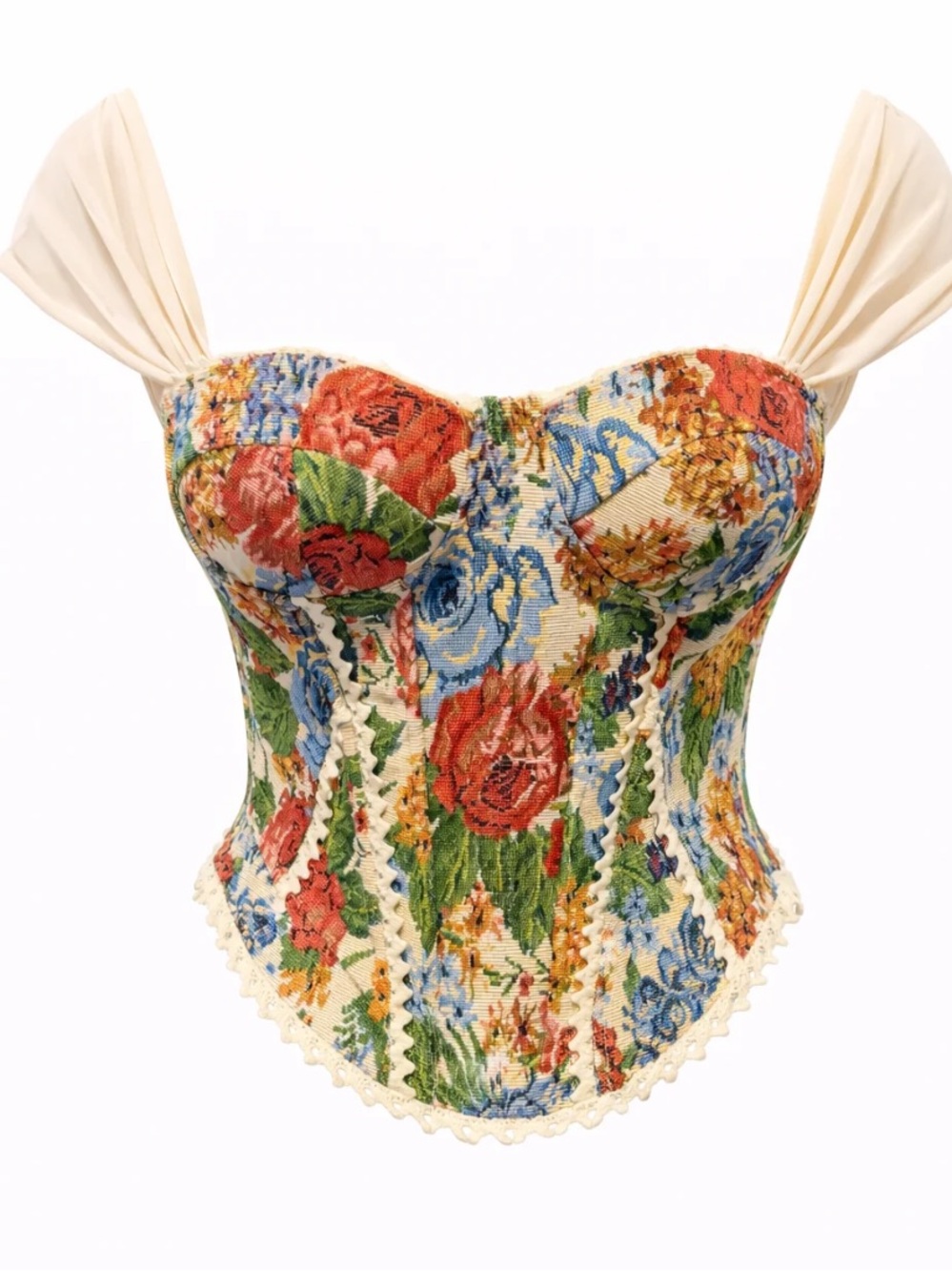 Top Chic vintage-style floral tapestry corset top oil-painting floral pattern